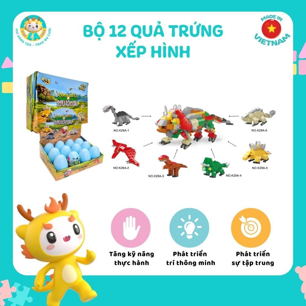  LAToys - Hộp trứng đồ chơi lắp ráp sáng tạo - Đồ chơi nhựa nguyên sinh an toàn cho bé  tặng 1 xe lắp ráp 