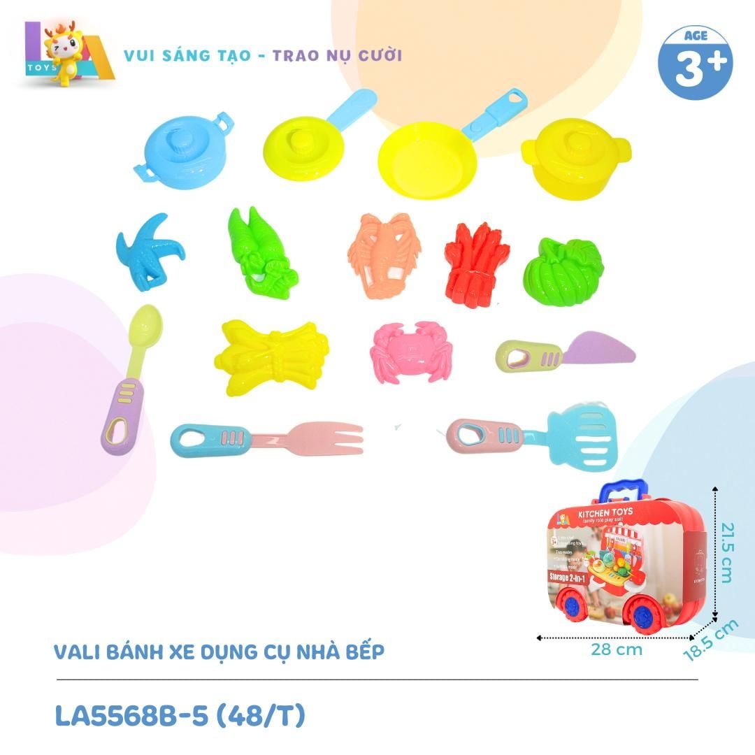  Vali bánh xe lớn đồ dụng cụ Nhà Bếp, Bác Sĩ, Kỹ Sư chất liệu nhựa nguyên sinh an toàn, giúp trẻ phát triển sự tư duy, tinh thần sáng tạo LAToys tặng 1 xe lắp ráp 