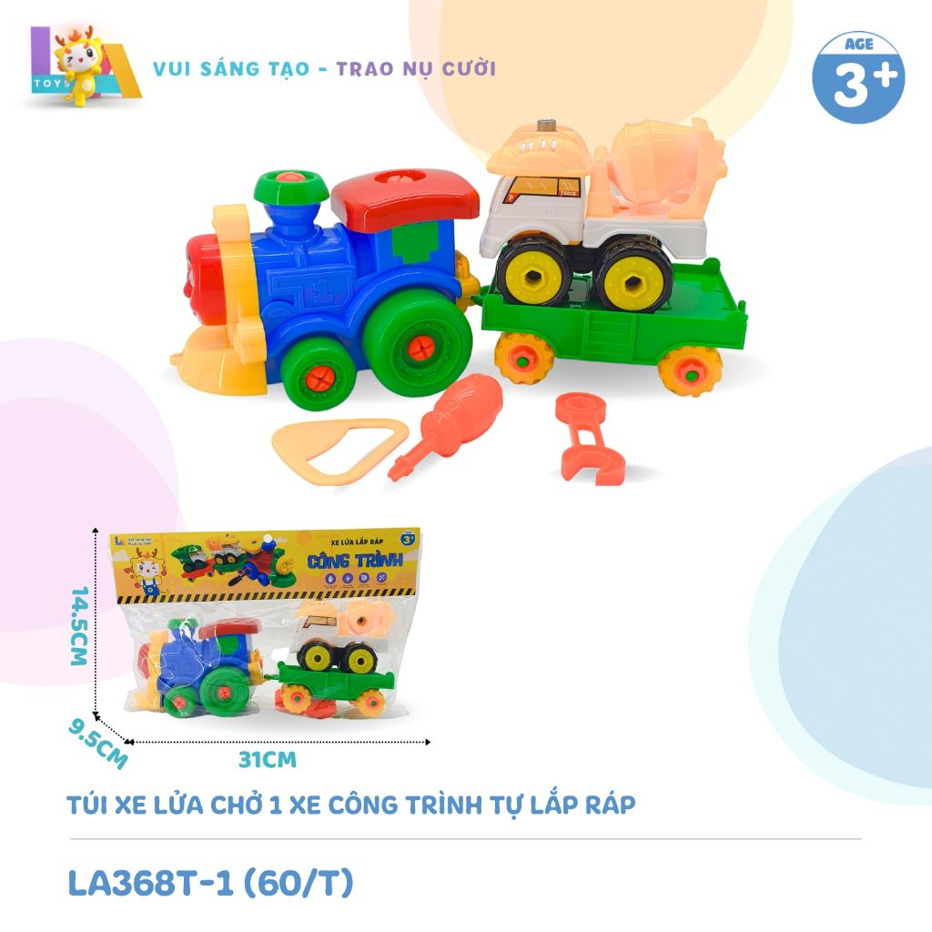  Set đồ chơi Túi xe lửa chở 1 xe công trình tự lắp ráp LA368T-1 
