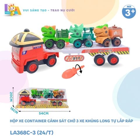  Set đồ chơi Hộp xe container cứu hộ chở 3 xe khủng long tự lắp ráp LA368C-3 