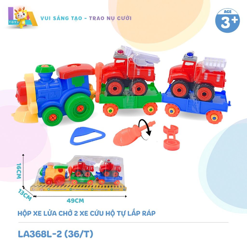  Set đồ chơi Hộp xe lửa chở 2 xe cứu hộ tự lắp ráp LA368L-2 