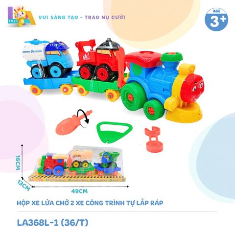  Set đồ chơi Hộp xe lửa chở 2 xe công trình tự lắp ráp LA368L-1 