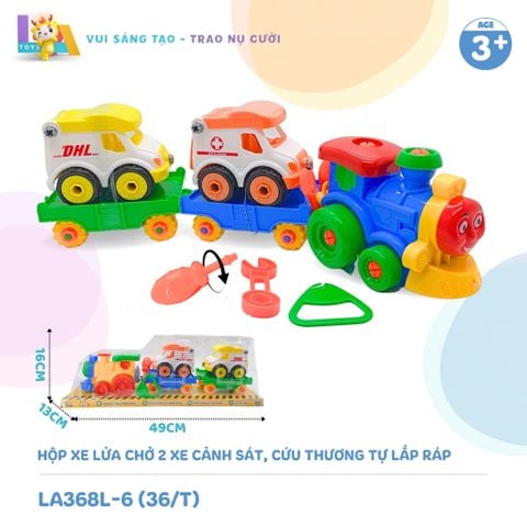  Set đồ chơi hộp xe lửa chở 2 xe cảnh sát, cứu thương tự lắp ráp LA368-6 