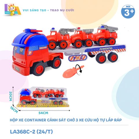  Set đồ chơi Hộp xe container cảnh sát chở 3 xe cứu hộ tự lắp ráp LA368C-2 