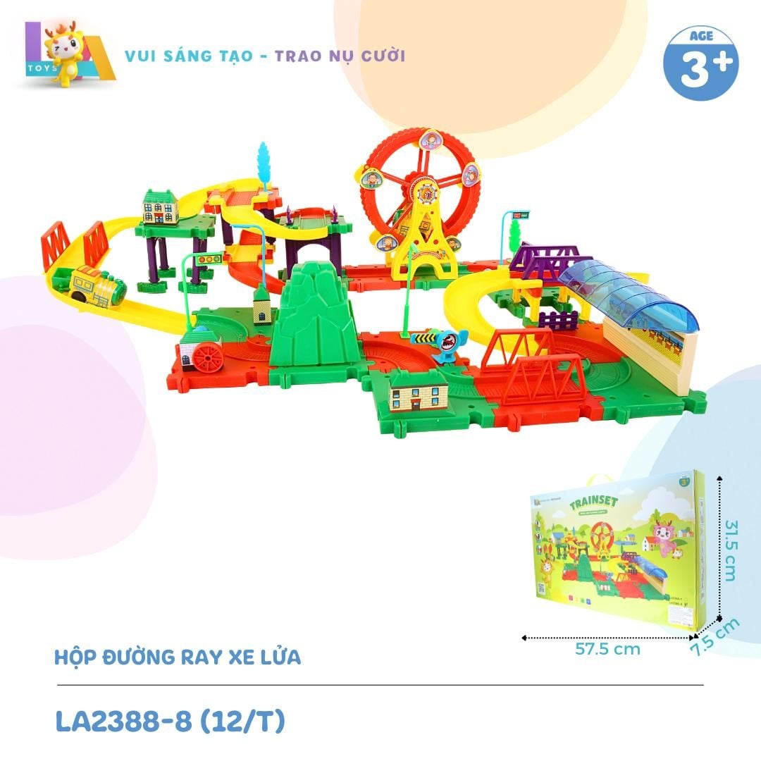  LAToys - Hộp đồ chơi đường ray xe lửa - Đồ chơi nhựa nguyên sinh an toàn tặng 1 xe lắp ráp và 1 trứng lắp ghép 