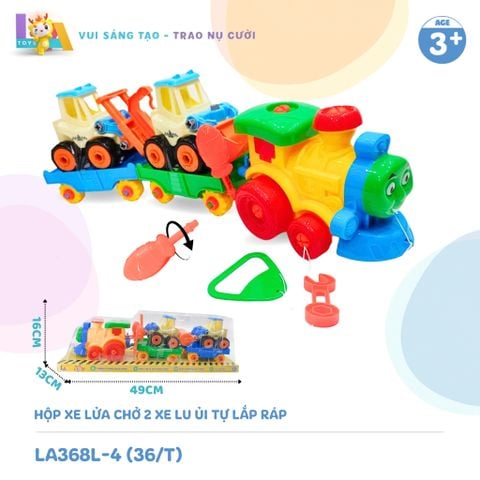  Set đồ chơi Hộp xe lửa chở 2 xe lu ủi tự láp ráp LA368L-4 