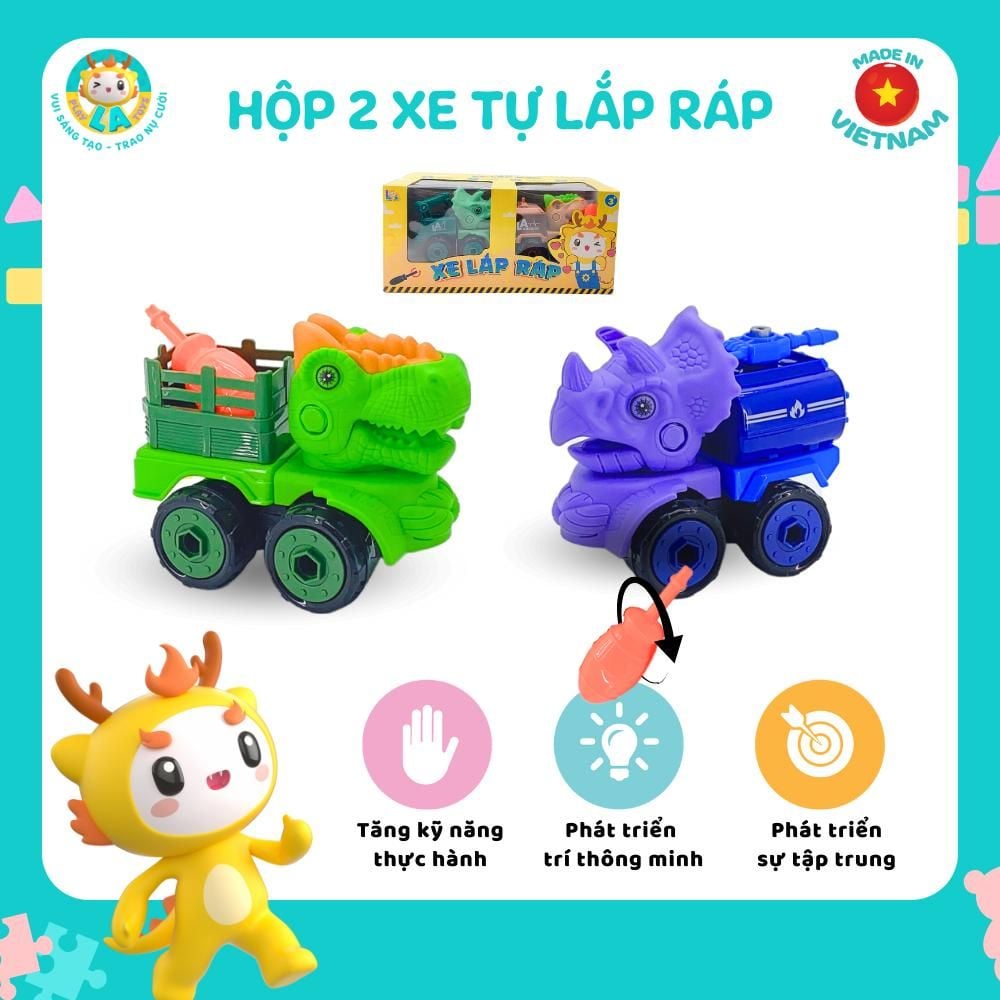  LAToys - Túi 2 xe công trình tự lắp ráp - Đồ chơi nhựa nguyên sinh an toàn cho bé 
