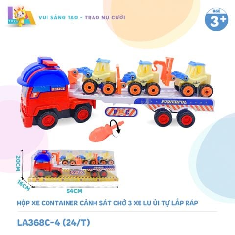  Set đồ chơi Hộp xe container cảnh sát chở 3 xe lu ủi tự lắp ráp LA368C-4 