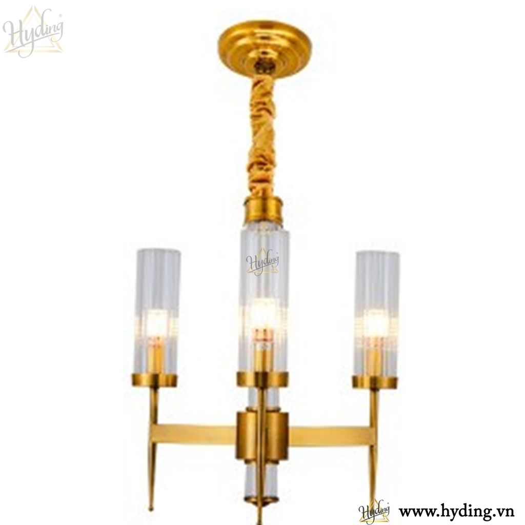 Đèn chùm thả đồng chao thuỷ tinh