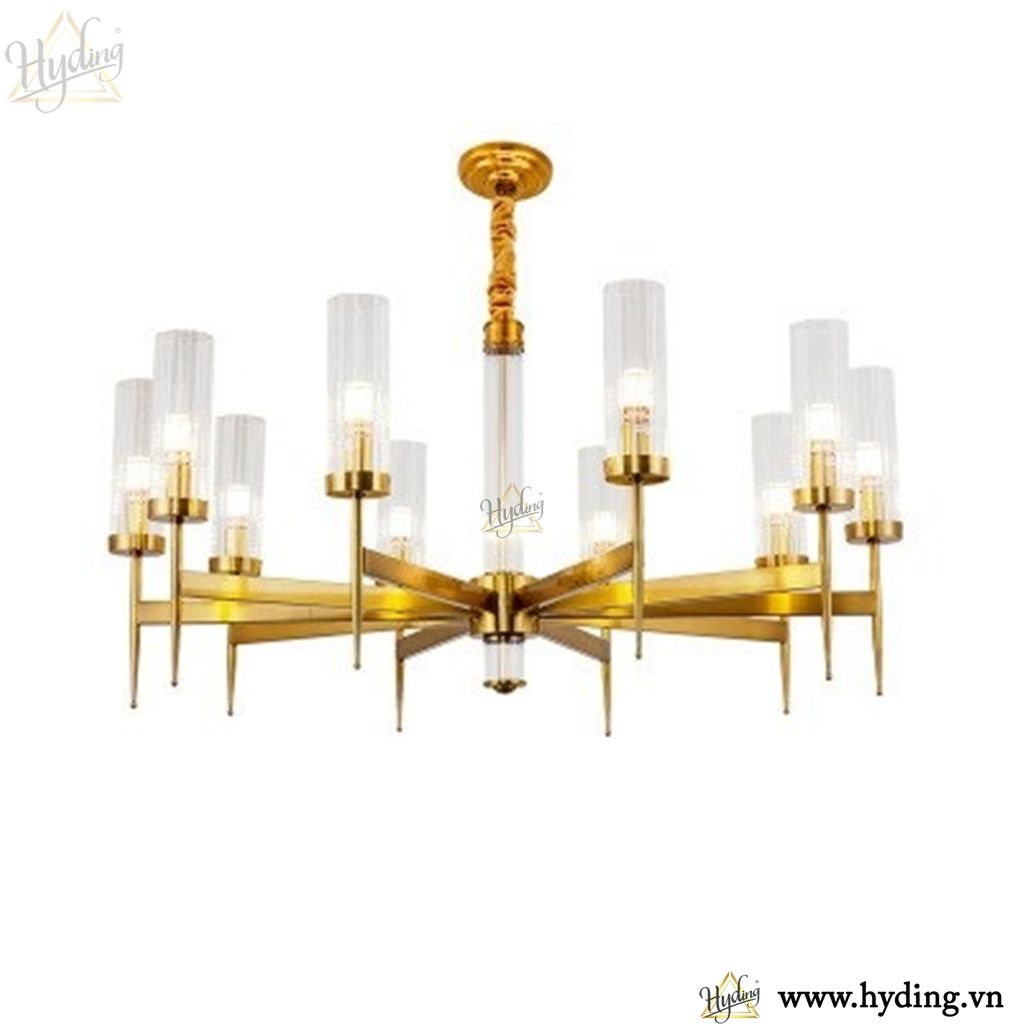 Đèn chùm thả đồng chao thuỷ tinh