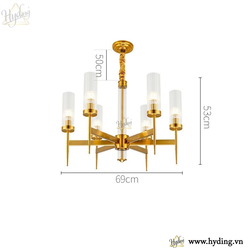 Đèn chùm thả đồng chao thuỷ tinh