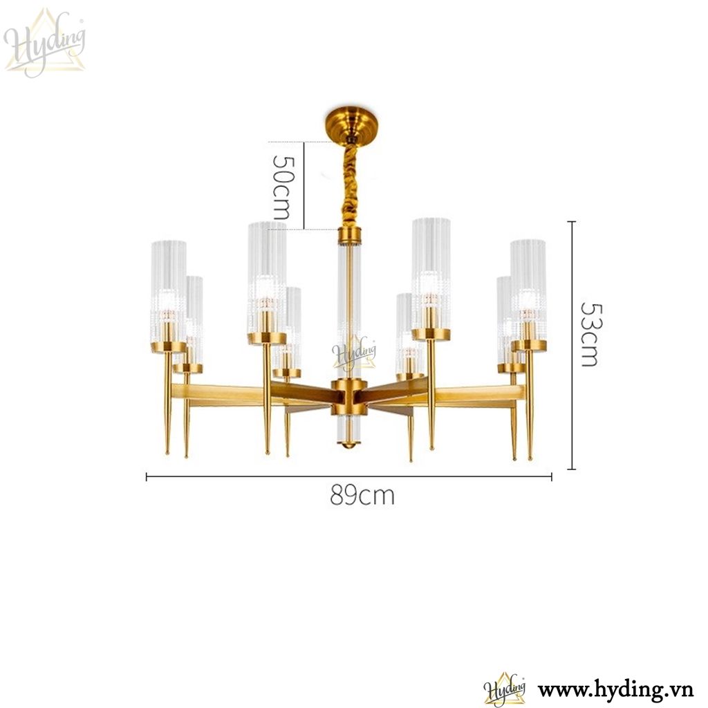 Đèn chùm thả đồng chao thuỷ tinh