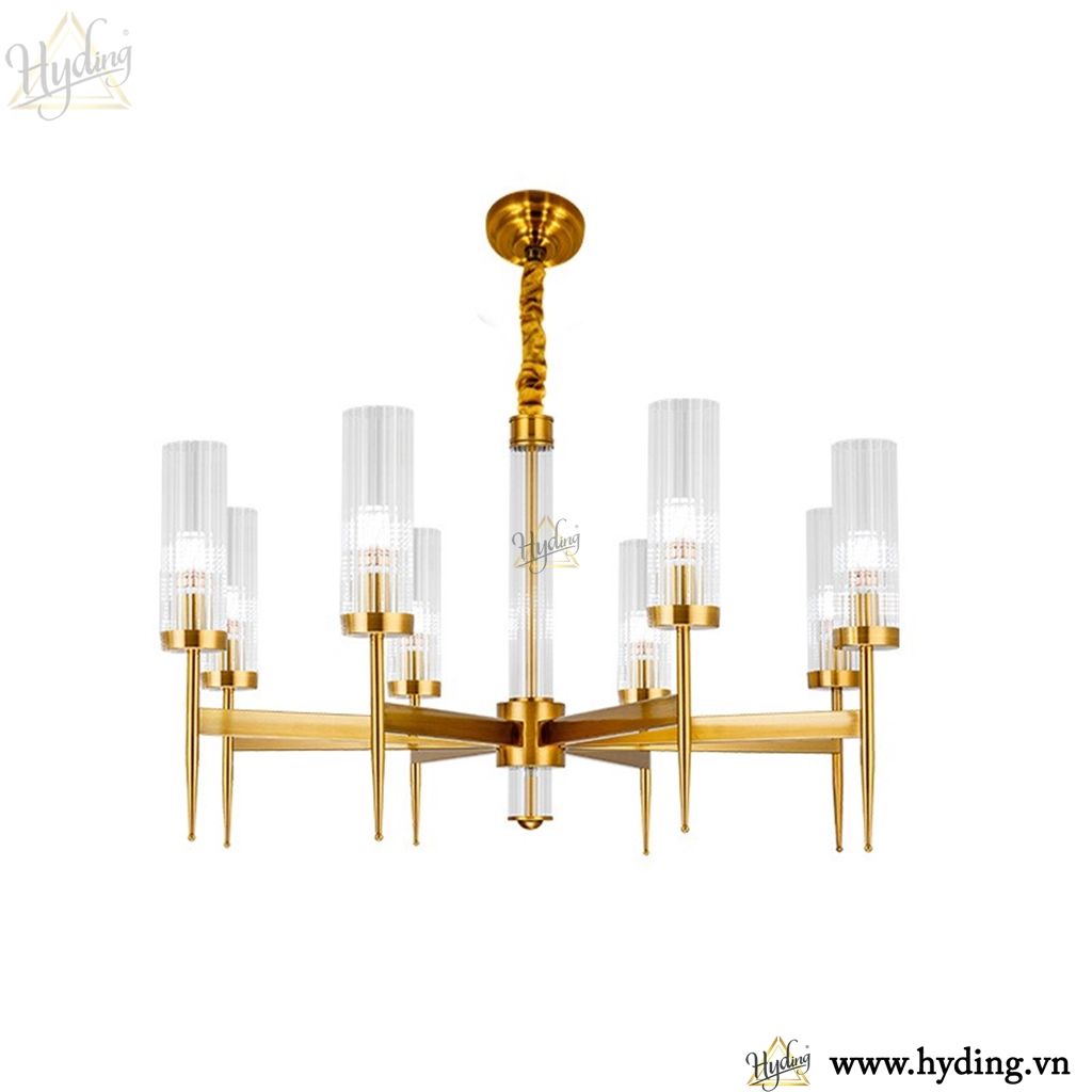 Đèn chùm thả đồng chao thuỷ tinh