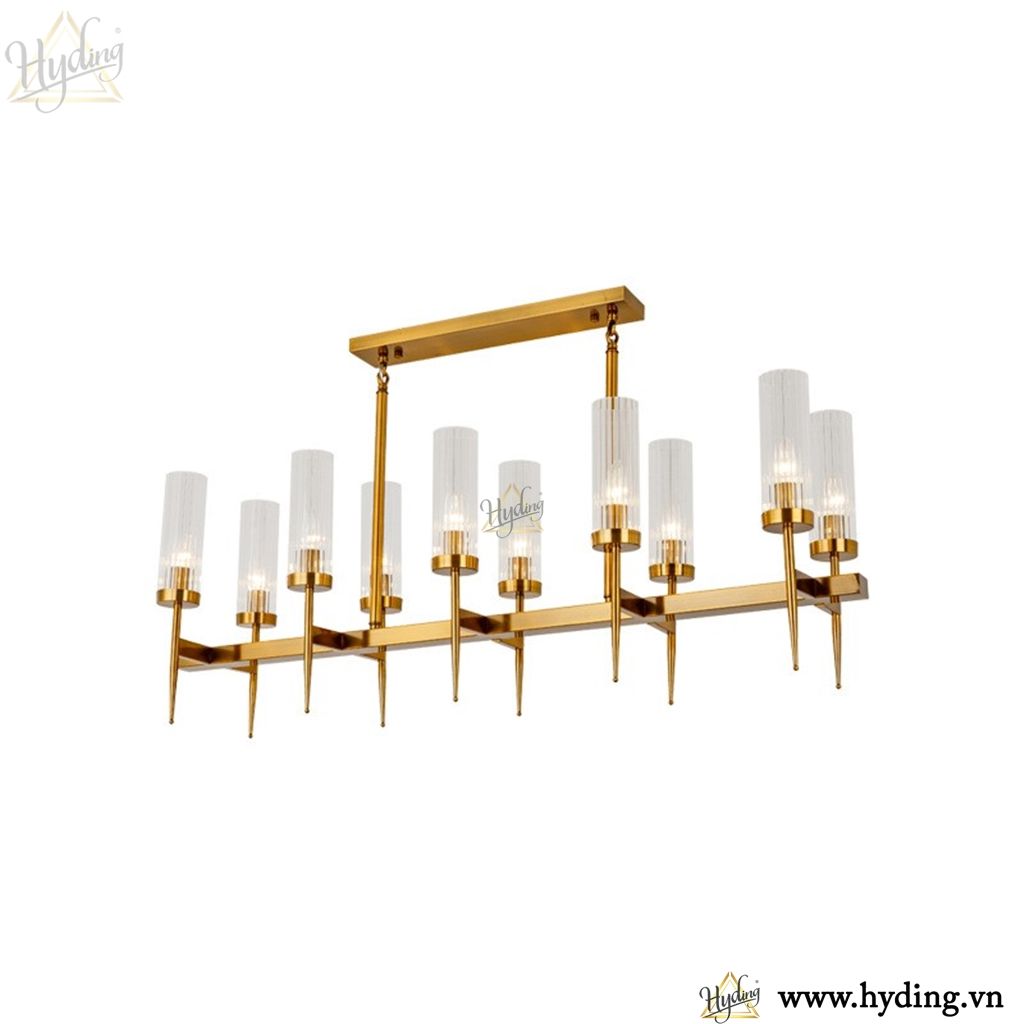 Đèn chùm thả đồng chao thuỷ tinh