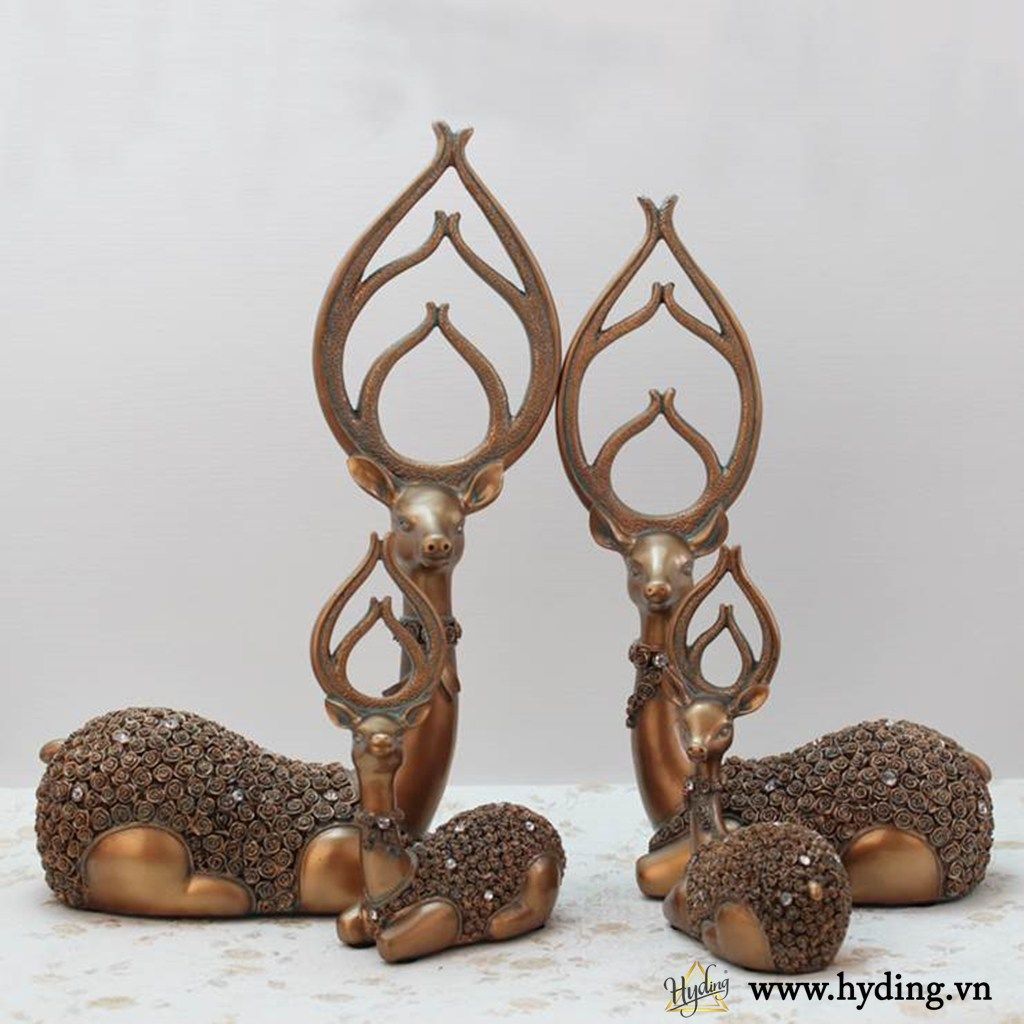 Tượng decor để bàn hươu đồng
