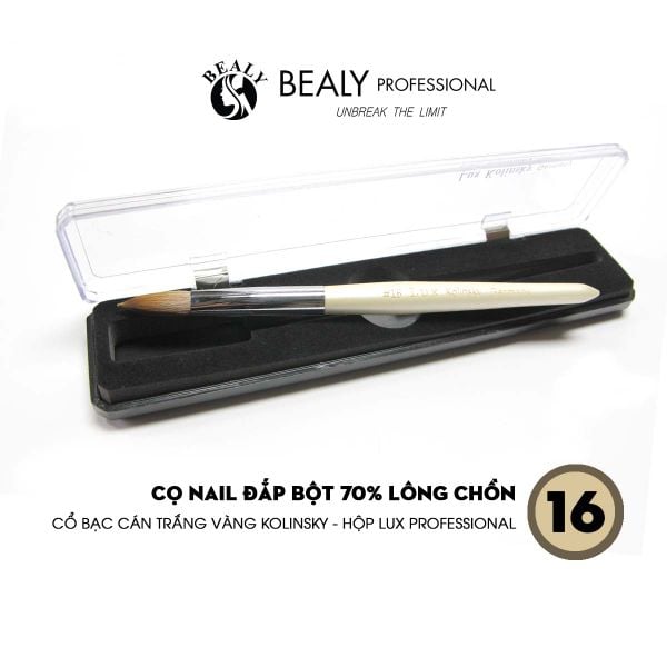  CỌ NAIL ĐẮP BỘT 70% LÔNG CHỒN  CỔ BẠC CÁN TRẮNG VÀNG KOLINSKY - HỘP LUX PROFESSIONAL 