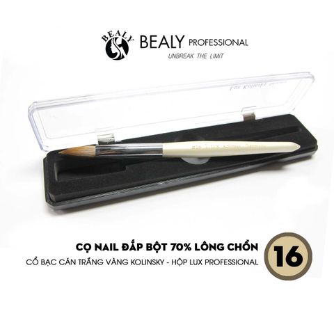  CỌ NAIL ĐẮP BỘT 70% LÔNG CHỒN  CỔ BẠC CÁN TRẮNG VÀNG KOLINSKY - HỘP LUX PROFESSIONAL 