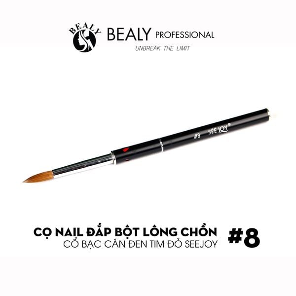  CỌ NAIL ĐẮP BỘT LÔNG CHỒN CỔ BẠC CÁN ĐEN TIM ĐỎ SEEJOY 