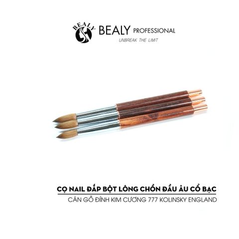  CỌ NAIL ĐẮP BỘT LÔNG CHỒN  ĐẦU ÂU CỔ BẠC CÁN GỖ ĐÍNH KIM CƯƠNG 777 Kolinsky England 