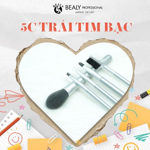 BỘ CỌ TRANG ĐIỂM 5 MÓN TRÁI TIM BẠC