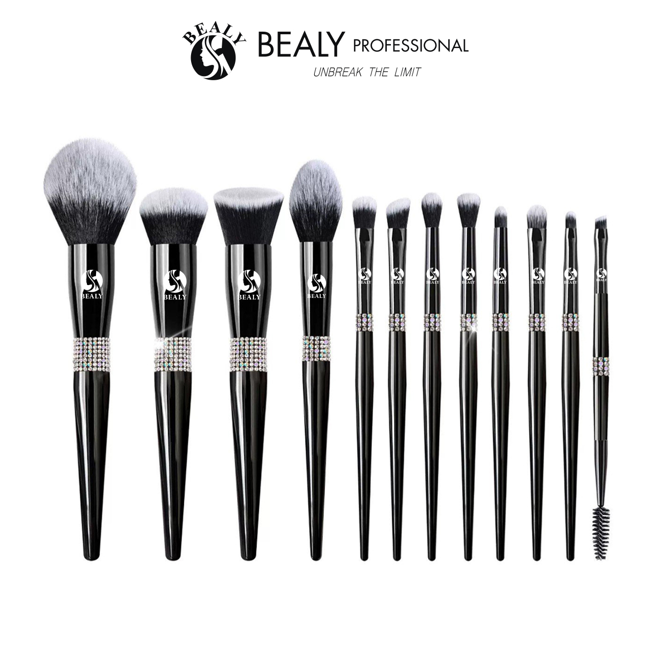 BỘ CỌ TRANG ĐIỂM CÁ NHÂN 12C - CÁN ĐEN ĐÍNH KIM CƯƠNG BEALY