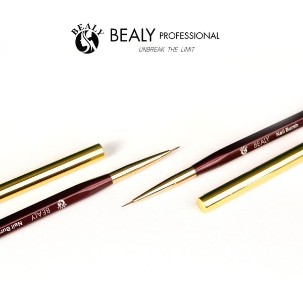  CỌ NAIL VẼ NÉT SIÊU MẢNH CỔ VÀNG, CÁN GỖ NÂU VÀNG CÓ NẮP BEALY 