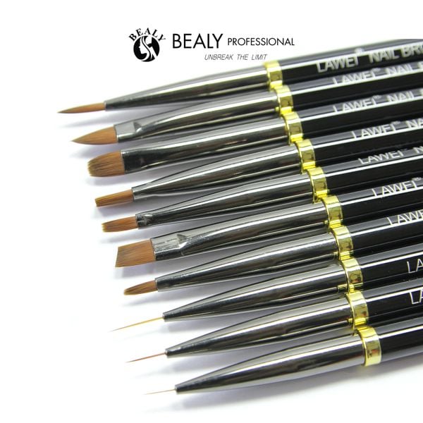  SET CỌ NAIL 10C VẼ NÉT SIÊU MẢNH CÁN ĐEN ĐUÔI CÁ VIỀN VÀNG LAWEI KÈM ỐNG 