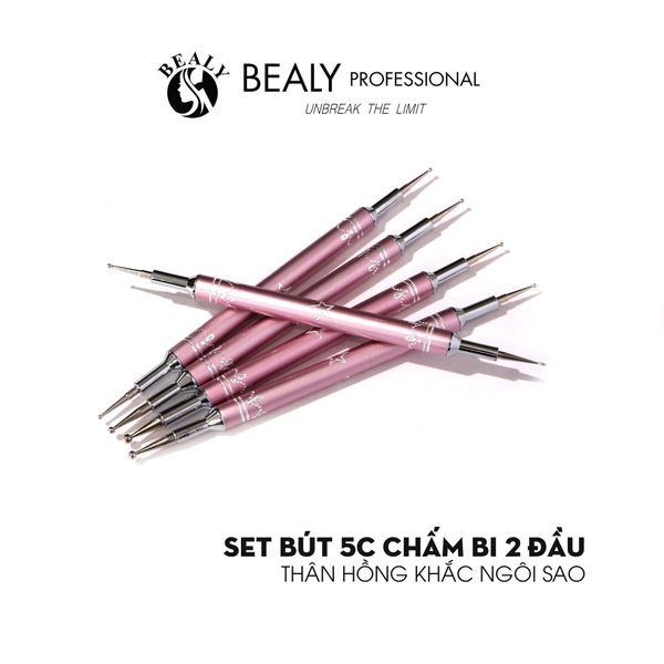 SET BÚT 5C CHẤM BI 2 ĐẦU THÂN HỒNG KHẮC NGÔI SAO
