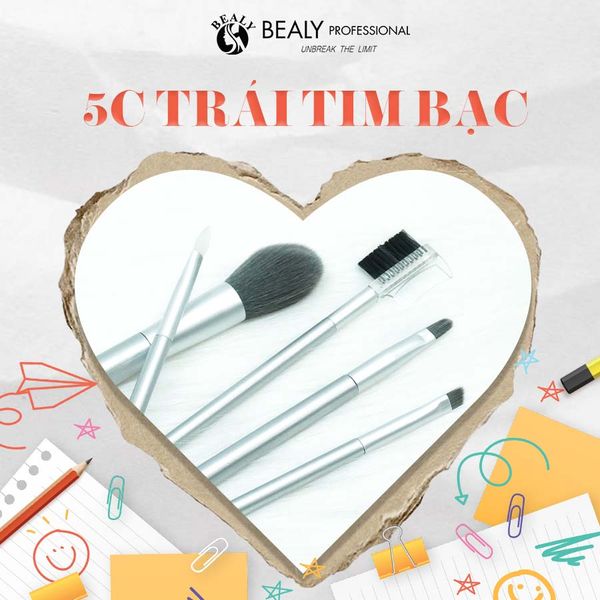  BỘ CỌ TRANG ĐIỂM 5 MÓN TRÁI TIM BẠC 