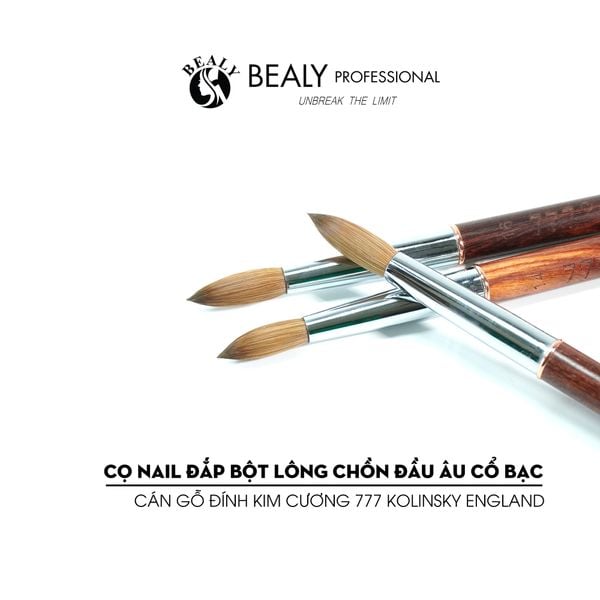  CỌ NAIL ĐẮP BỘT LÔNG CHỒN  ĐẦU ÂU CỔ BẠC CÁN GỖ ĐÍNH KIM CƯƠNG 777 Kolinsky England 