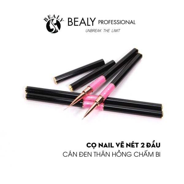  CỌ NAIL VẼ NÉT 2 ĐẦU - CÁN ĐEN THÂN HỒNG CHẤM BI 