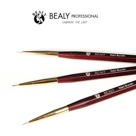  CỌ NAIL VẼ NÉT SIÊU MẢNH CỔ VÀNG, CÁN GỖ NÂU VÀNG CÓ NẮP BEALY 