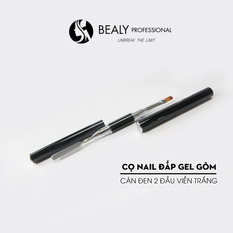  CỌ NAIL ĐẮP GEL GÔM CỔ BẠC CÁN ĐEN 2 ĐẦU VIỀN TRẮNG 