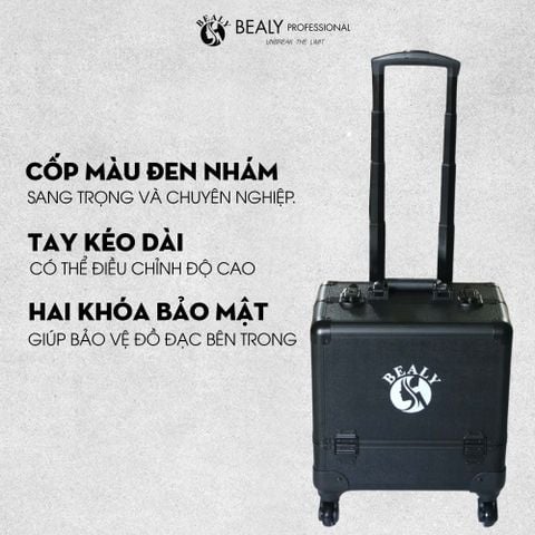  CỐP TRANG ĐIỂM CHUYÊN NGHIỆP BEALY VALI KÉO VỎ NHỰA ĐEN 