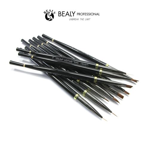  SET CỌ NAIL 10C VẼ NÉT SIÊU MẢNH CÁN ĐEN ĐUÔI CÁ VIỀN VÀNG LAWEI KÈM ỐNG 