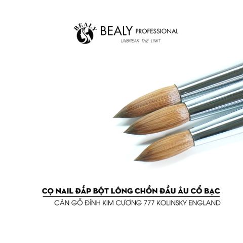  CỌ NAIL ĐẮP BỘT LÔNG CHỒN  ĐẦU ÂU CỔ BẠC CÁN GỖ ĐÍNH KIM CƯƠNG 777 Kolinsky England 