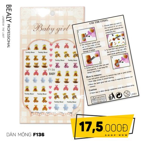  STICKER DÁN MÓNG BABY GIRL TÚI HỒNG CARO VUÔNG F136 