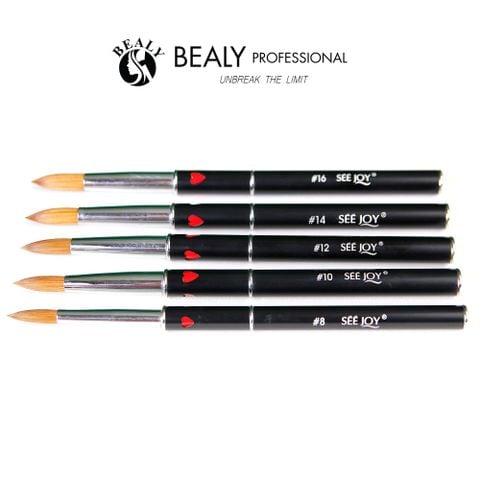  CỌ NAIL ĐẮP BỘT LÔNG CHỒN CỔ BẠC CÁN ĐEN TIM ĐỎ SEEJOY 