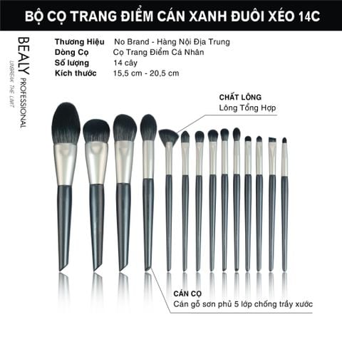  BỘ CỌ TRANG ĐIỂM CÁN XANH ĐUÔI XÉO 14C 