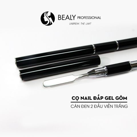  CỌ NAIL ĐẮP GEL GÔM CỔ BẠC CÁN ĐEN 2 ĐẦU VIỀN TRẮNG 