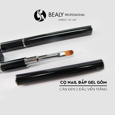  CỌ NAIL ĐẮP GEL GÔM CỔ BẠC CÁN ĐEN 2 ĐẦU VIỀN TRẮNG 