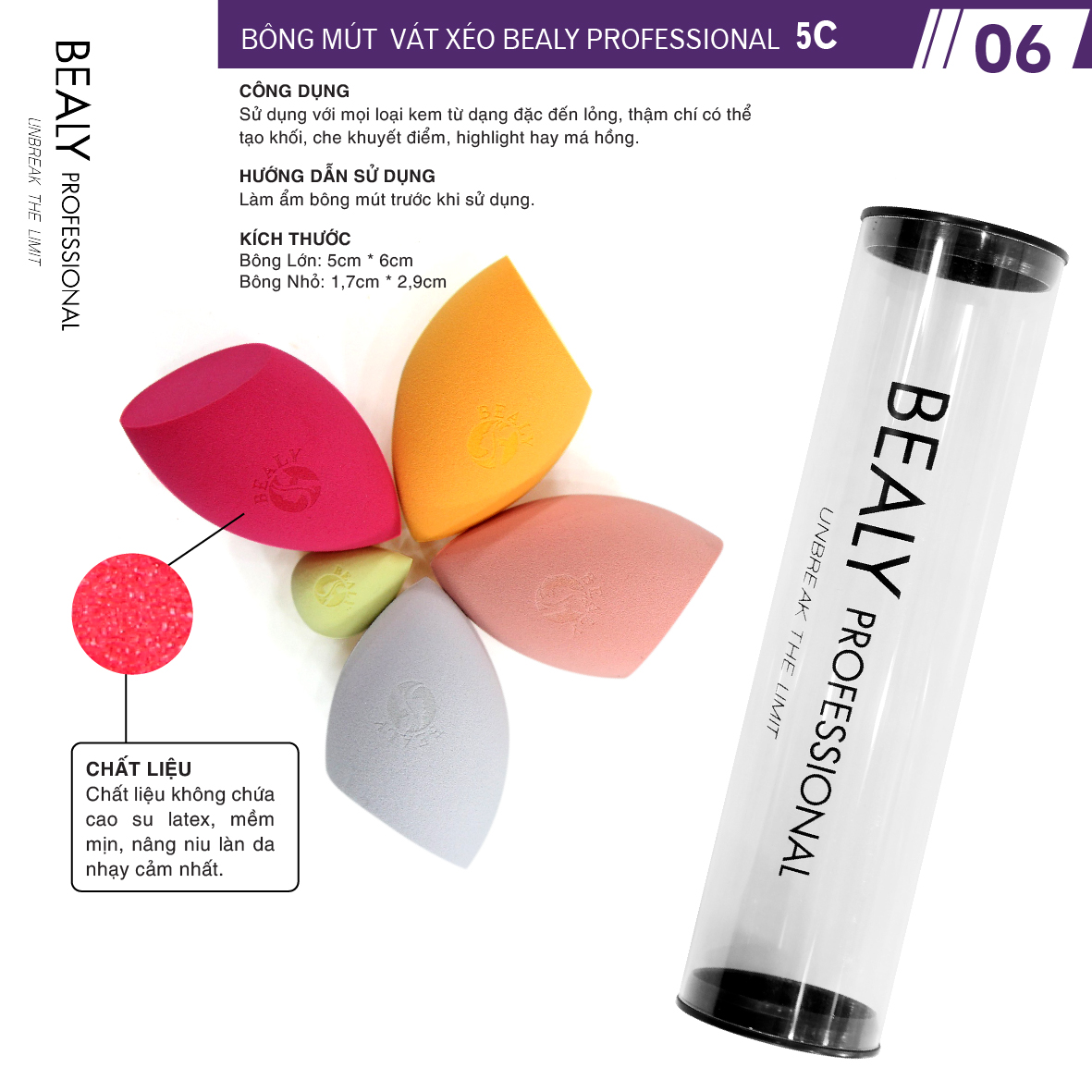 HỘP BÔNG MÚT TRANG ĐIỂM VẠT XÉO BEALY PROFESSIONAL 5C