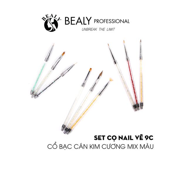  SET CỌ NAIL VẼ 9C - CỔ BẠC CÁN KIM CƯƠNG MIX MÀU 