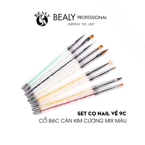  SET CỌ NAIL VẼ 9C - CỔ BẠC CÁN KIM CƯƠNG MIX MÀU 