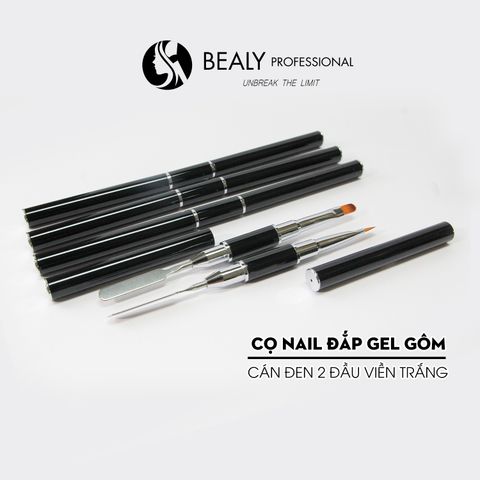  CỌ NAIL ĐẮP GEL GÔM CỔ BẠC CÁN ĐEN 2 ĐẦU VIỀN TRẮNG 