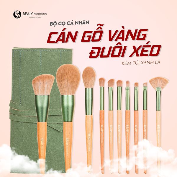 BỘ CỌ TRANG ĐIỂM CÁ NHÂN 10C CÁN GỖ VÀNG ĐUÔI XÉO