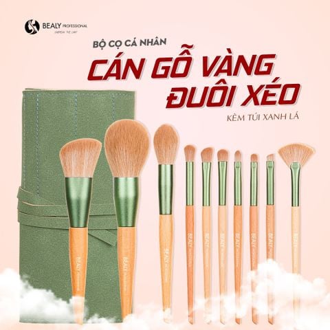  BỘ CỌ TRANG ĐIỂM CÁ NHÂN 10C CÁN GỖ VÀNG ĐUÔI XÉO 