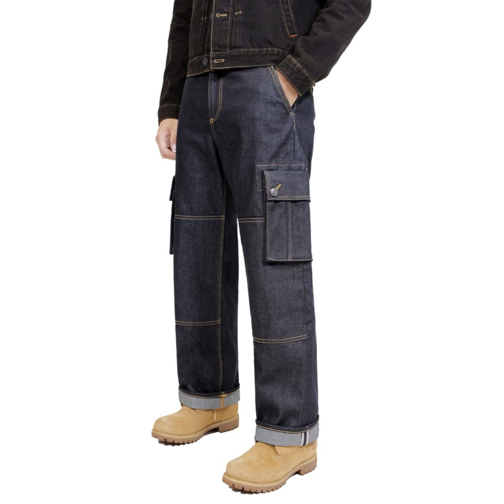 14.5oz Dark Blue Raw Selvedge Denim / Relax Cargo Pants