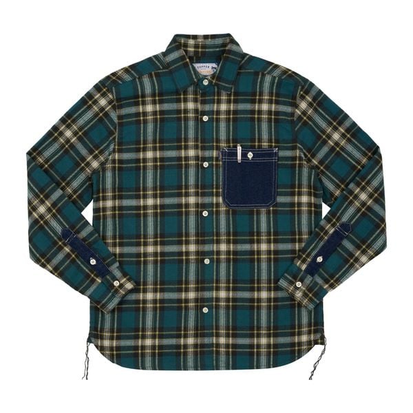  Indigo Green Checked Flannel Shirt 