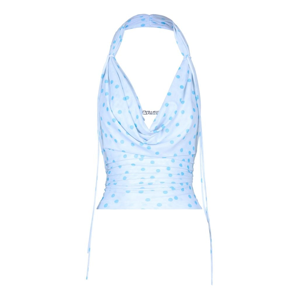  TSUN Ocean Polka Dot Top - Áo Cổ Đổ Hở Lưng Chấm Bi Xanh 